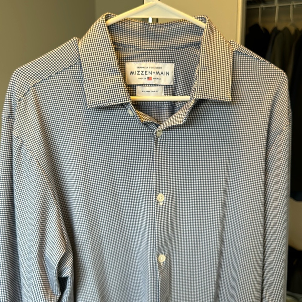 Mizzen+Main Mens XL Trim Spinnaker Blue Dress Shirt Long Sleeve